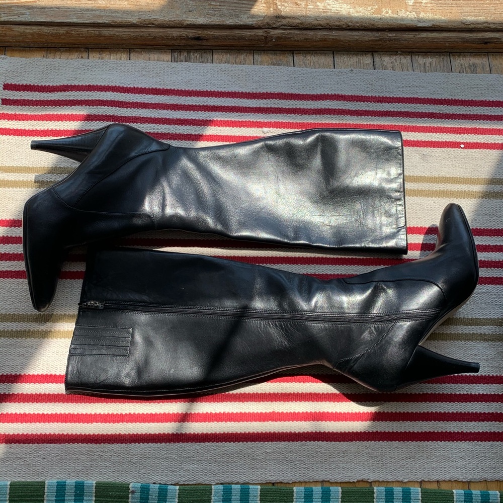 Via Spiga black leather high calf heeled boots